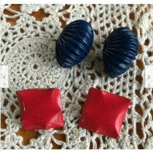 Nautical Stud Earrings Set of 2 Red  Blue Costume Jewelry Vintage 90s